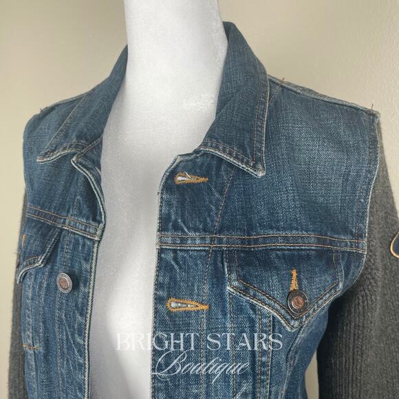 Rare Knit Wool Sleeve Denim Jacket ASO Rory Gilmore Girls Vintage Casual Y2K - Picture 12 of 12